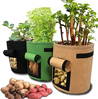 4YANG Bolsa de siembra de Papa- Maceta de Tela de contenedor de Plantas no Tejidas espesadas de 5 galones con Mango- Utilizada para Papas- Tomates y Otras Verduras (Negro + marron + Verde)