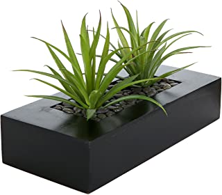 Artificial verde hierba Plantas en maceta decorativa de madera de color negro rectangular maceta