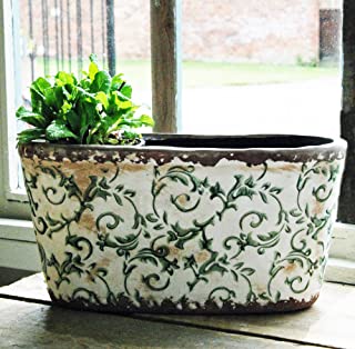 Bluebell Yard Grande Hampton Floral Vert en ceramique Pot de fleurs ovale