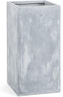 blumfeldt Solidflor Macetero - Fibra de Vidrio y magnesio- Resistente a heladas- Cubo para Plantas Decorativo- 40x80x40 cm- Gran Estabilidad- Liviano- Aspecto hormigon- Gris Claro