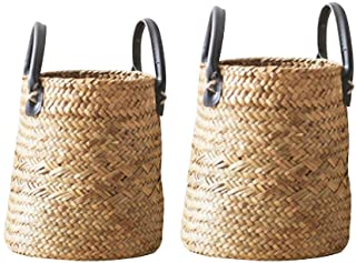 Brownrolly - 2 cestas de Mimbre para el Vientre con Asas- para Picnic- macetas y Bolsa de Playa