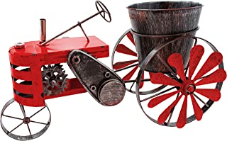 BRUBAKER Tractor Vintage para Plantar con Campana de Viento - 23 X 28 X 48 Cm - con 2 Molinos de Viento y Maceta - Metal - Pintado a Mano con Efecto Antiguo - Rojo