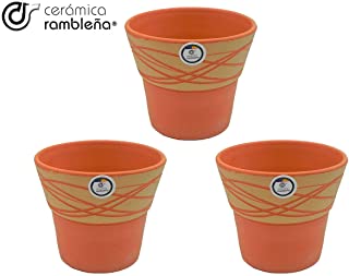 CERAMICA RAMBLENA - Macetas de Barro Rojo - Macetas Decorativas - Macetas de ceramica - Macetas Exterior - Rustica-Hilo - Decoracion 100- Hecho a Mano - 20x20x17 cm