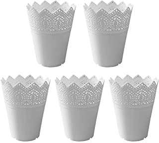 DaoRier - Macetas blancas de plastico con diseno de corona de encajes para jardin o balcon- plastico- Blanco- 14x10x7CM