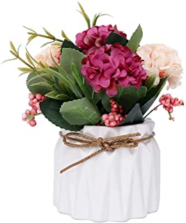 FABSELLER - Flores artificiales de hortensia en jarron de ceramica para boda- hogar- fiesta- mesa de oficina