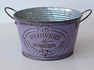 Flowers & Garden - Macetero de zinc (tamano grande)- diseno vintage- color morado