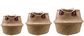 Goodchanceuk - Cesta de junco marino tejido- juego de 3 unidades- cesta con asa para maceta- jardin- contenedor de lavanderia- hogar- natural