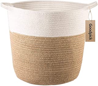 Goodpick – Cesta de almacenamiento de cuerda de algodon – cesta de yute tejido para maceta- cesta de la colada asas para juguetes- manta para maceta- cubierta para plantas- 40 x 40 x 30 cm