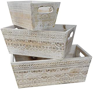 Hogar y Mas Macetero Decorativo de Madera Vintage Set 3- Cajas de Almacenamiento para Jardin 17-5x29x11-5 cm