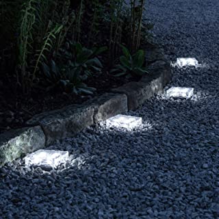 Lights4fun Juego de 4 LED Solar Cristal de Piedras de pavimento via iluminacion Blanco Grande Luz