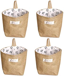 Lino y algodon bolsa de almacenamiento cesta plegable bolsa de almacenamiento cesta con asa-organizar caja para armario de casa (Paquete De 4)