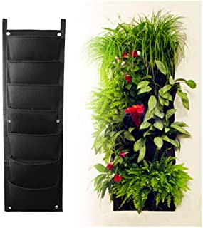 Longzhuo Maceta Vertical de jardin- para Colgar en Interiores y Exteriores- decoracion de Hierbas- Verduras- Flores- Jardines- Negro- 7 Pockets