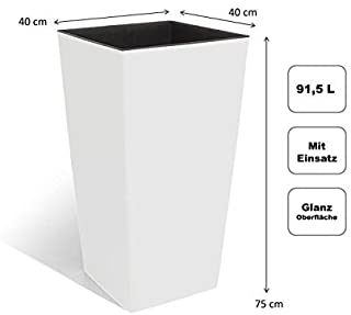 Maceta XXL de diseno- en plastico- color blanco brillante con pieza extraibleMedidas (ancho x profundo x alto):40 x 40 x 75 cm.91-5 litros de volumen.