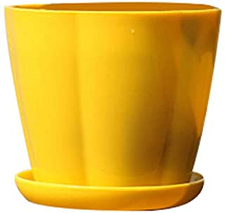 Macetas de jardin con forma de calabaza de plastico de imitacion de porcelana- maceta de jardin suculento- PP- amarillo- XS