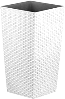Macetero CrazyGadget®. de ratan de plastico para interior y exterior- alto- cuadrado- tamano grande- color negro- plastico- blanco- 16.3L