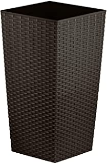 Macetero CrazyGadget®. de ratan de plastico para interior y exterior- alto- cuadrado- tamano grande- color negro- plastico- marron- 11.4L