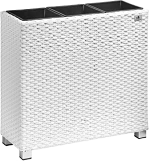 Macetero Gartenfreude- separador de ambientes de polirreacto- inserciones de plastico 3x con pies de aluminio- blanco- 76x26x73 cm- 4000-1071-208