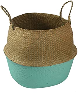 Prokth - Cesta plegable hecha de junco marino y tejida a mano- ideal para lavanderia- y almacenar y organizar juguetes- ropa- fruta o plantas- azul- Medium