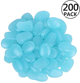 REYOK Piedras Luminosas 200 Piezas Piedras Decorativas Guijarros- Piedras Que Brillan en la Oscuridad para estanques jardin Exteriores acuarios etc. (Azul Cielo)