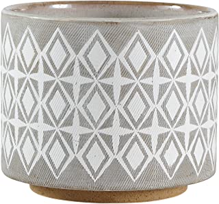 Rivet Macetero de ceramica geometrico- 16-5 cm de alto- blanco y gris