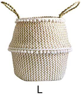 Seagrass cesto de almacenamiento- cesta ropa plegable-cesta mimbre multifuncional- Canasta tejida de algas naturales decoracion para el hogar (L)