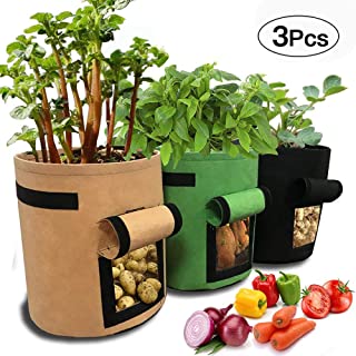 SPECOOL - Bolsa para Cultivo de Patatas (3 Unidades- 7 galones- para Ventana de Vegetales- Doble Capa- Transpirable- no Tejida)- Color marron + Verde + Negro
