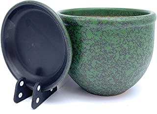 Sun Cakes Macetero de ceramica con Plato Redondo Terracota con Bandeja para Goteo- Maceta- Arcilla de Colores estandar- Verde- 12x10