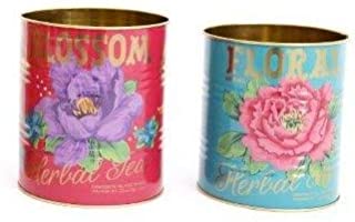 Temerity Jones - Juego de 2 latas de Almacenamiento de Flores mexicanas- 13 x 14 cm- tamano pequeno- 10 x 12 cm- Color Rosa y Verde