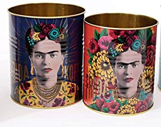 Temerity Jones Frida Kahlo - Juego de 2 latas de Almacenamiento (13 x 14 cm- pequena- 10 x 12 cm)- Color Azul Oscuro y Naranja