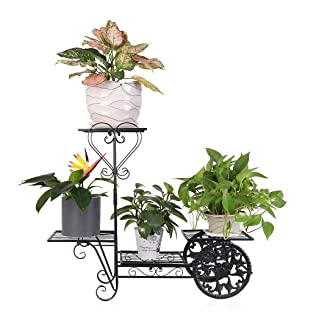 unho Estanteria para Plantas de Metal Soporte de Flores con 4 Niveles Estanteria Decorativa para Macetas Exterior Interior Jardin Color Negro