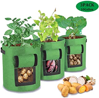 USPANIU 3 Paquetes Bolsa de Cultivo de Patata Actualizacion de 10 galones Bolsas para macetas de jardin Ventana de- Vegetal Plantador de Bolsas para Plantas (35CM x 45CM)