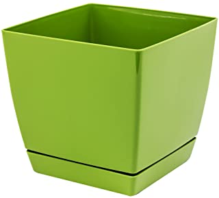 Verde plastico cuadrado macetas COUBI 15 cm con bandeja extraible