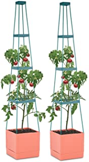 Waldbeck Tomato Tower Set 2 Macetas para tomate con tutor (25x150x25cm- sistema de riego inteligente- maceta jardin o balcon)