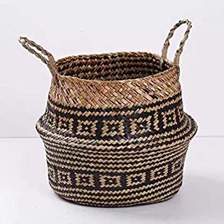 Waymeduo Seagrass cesta de cesteria de mimbre plegable colgante maceta de flores maceta sucia de lavanderia cesto de almacenamiento cesta decoracion para el hogar
