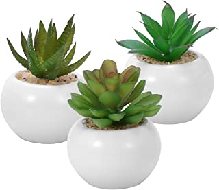 WINOMO 3pcs suculentas decorativas decorativas suculentas artificiales plantas falsas con macetas blancas