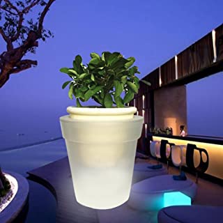 Woopower Macetero con luz LED- energia Solar- LED Blanco- Maceta para jardin- Patio- balcon- decoracion