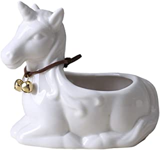 Yarnow Ceramics - Maceta de Porcelana con Forma de Unicornio para decoracion de Interiores y Exteriores- Color Blanco
